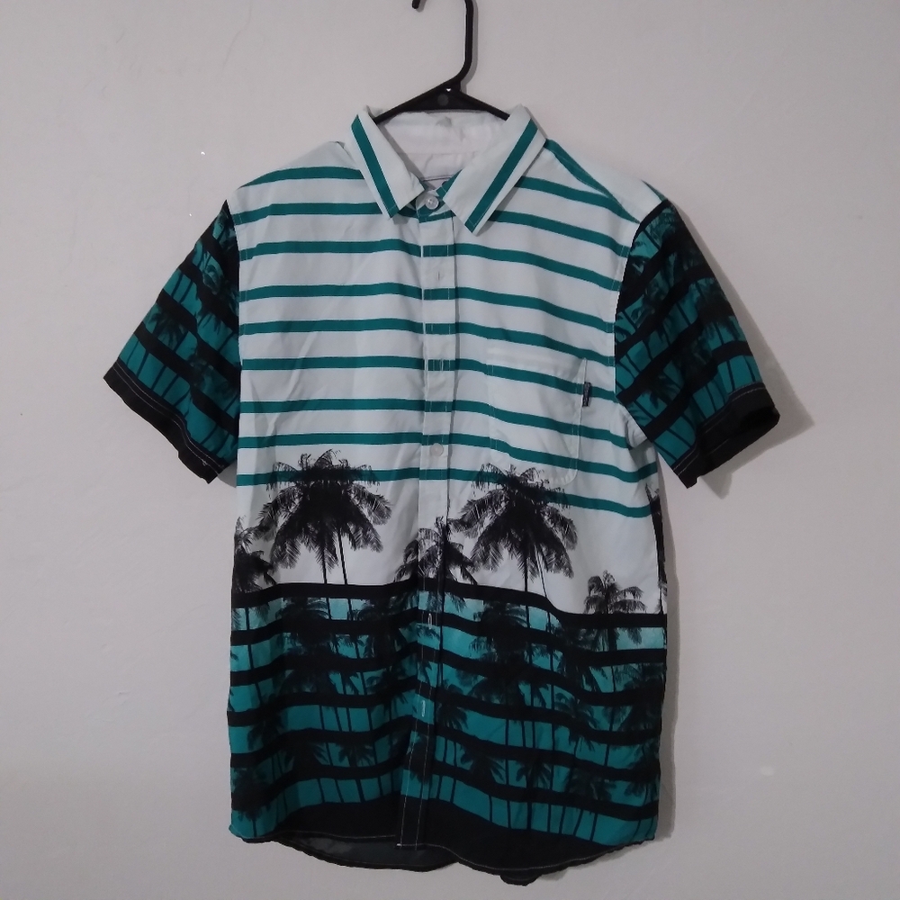 Switch Brand Green and Black Casual Button Down Shirt with Stripes